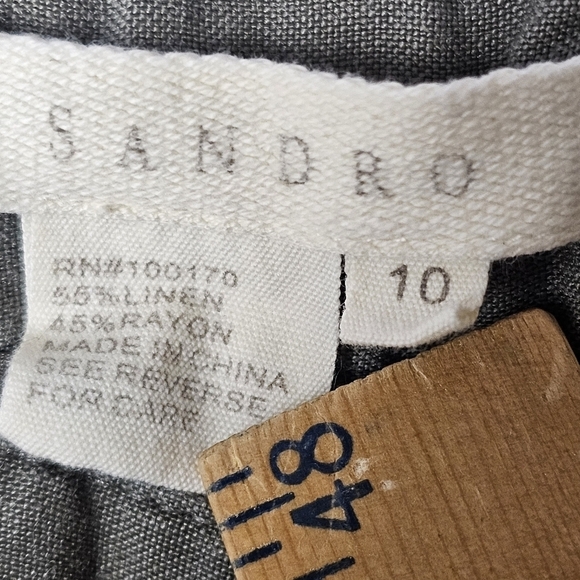 Sandro Linen Cropped Pants Light Olive Gray Women’s 10 Ten - Picture 8 of 11